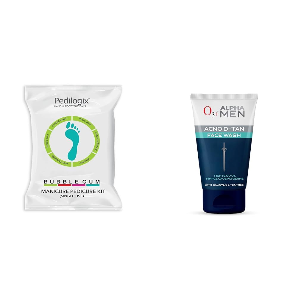 O3+ Pedilogix Bubblegum Manicure Pedicure Kit for Hand and Feet Lightening & O3+ ALPHA MEN Acno D-TAN Face Wash with Tea Tree 100g for Oily Skin Combo-image-27