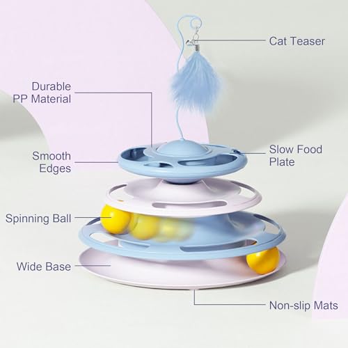 SUPERPAWS Rolo de brinquedo interativo 2 em 1 para gatos, toca-discos de 3 níveis, bola de brinquedo