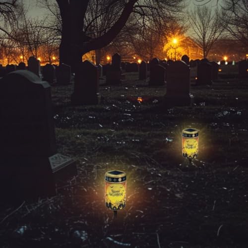 Image of Halloween Cemetery Solar Lights Flameless Candle | Outdoor Waterproof LED Flameless Candle, Grave Lights Solar Powered Landscape Lights for Grave Memorial Gift, Cemetery Decor