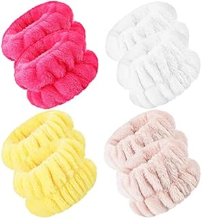 4 Pairs Wrist Spa Washband Microfiber Wrist Wash Towel Band Wristbands for Washing Face Absorbent Wristbands Wrist Sweatband for Women Girls Prevent Liquid from Spilling Down Your Arms