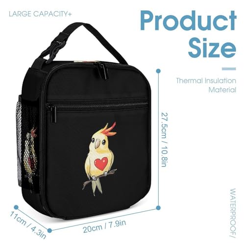 Cockatiel with Heart Cute Backpacks Set Lightweight Lunch Bag Aesthetic Pencil Cases for Travel Work4
