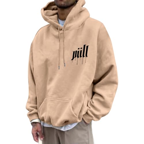 Pullover Hoodies for Men - Letter Print Casual Drawstring Oversized Sweatshirt - Trendy Sweaters Loose Fit Fall Tops