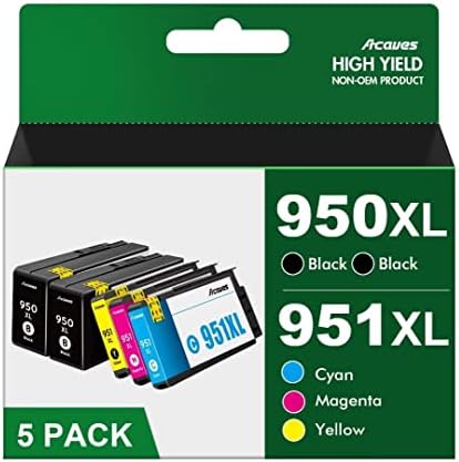 950XL 951XL Combo Replacement for HP 950 951 Ink cartridges Combo Pack Compatible for HP Officejet Pro 8600 Ink Cartridges Work for HP 8100 8110 8610 8615 8616 8620 8625 8630 8640 Printers, 5 Pack