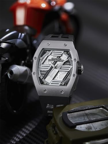 Image of French Connection Axiom | Tonneau Case | Black Dial | Black Silicone Strap | Watch for Men - FCD4B