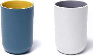 Unbreakable Reusable Drinking Cups Set of 2 Colors, Plastic Toothbrush Cup Tumblers 300 ml/10.5 oz, Dishwasher Safe (Light gray & Navy blue)