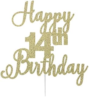 LissieLou Happy 14th Birthday Cake Topper in Pretty Glitter Card, Made in the UK - Dark Blue