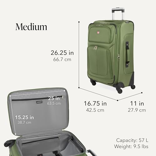 Image of SWISSGEAR Sion Softside Expandable Spinner Luggage Durable Lightweight Travel Suitcase, Evergreen, 3-Piece Set (Carry-On /Medium /Large)
