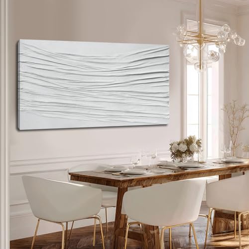 White Textured Abstract Wall Art Canvas 24x48 Inch, Hand Painted Minimalist Neutral 3D Plaster Style Artwork for Living Room Bedroom, Modern Large Canvas Wall Decor, Gallery Wrapped Ready to Hang by SHEYOYE - Image 5