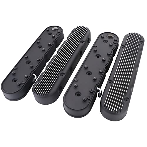 Tektall Ls Finned Cast Aluminum Valve Covers With Coil Mounts And Covers Compatible With Che-Vy Small Block Sb V8 293 325 376 427, Black #TOP6