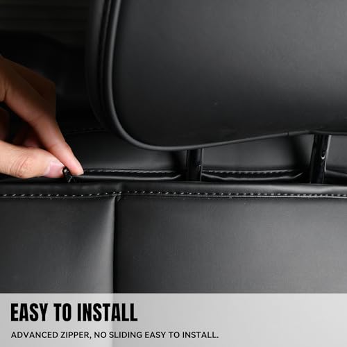 Image of CAR PASS Nappa Leather Back Seat Cover, Waterproof Bench Rear Seat Cover, Breathable Back Row Protector Luxury Cushioned, XL-L-M Size Universal Fit for Cars SUV Pick-up Truck Sedan(Black Charcoal)