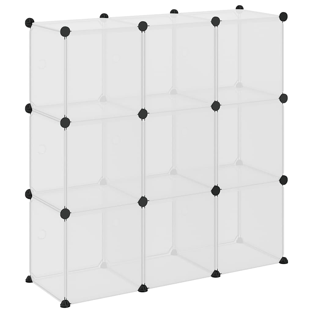 Organizador de cubos de almacenamiento con 9 cubos de polipropileno transparentes apilables, para ahorrar espacio, sistema de soporte estable para dormitorio, pasillo, oficina
