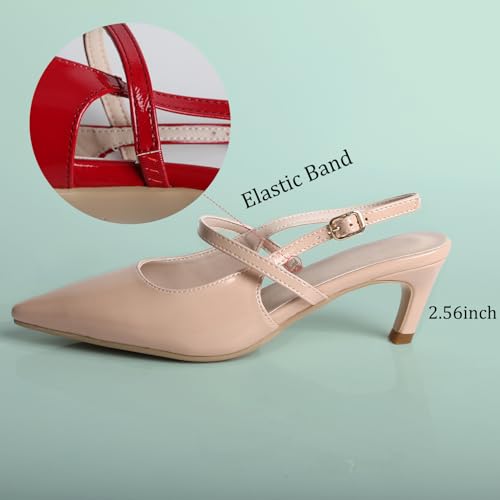 MEOTINA Slingback Heels for Women Kitten Heel Closed Pointed Toe Dressy Sandals Pumps for Wedding Party Casual Shoes 5
