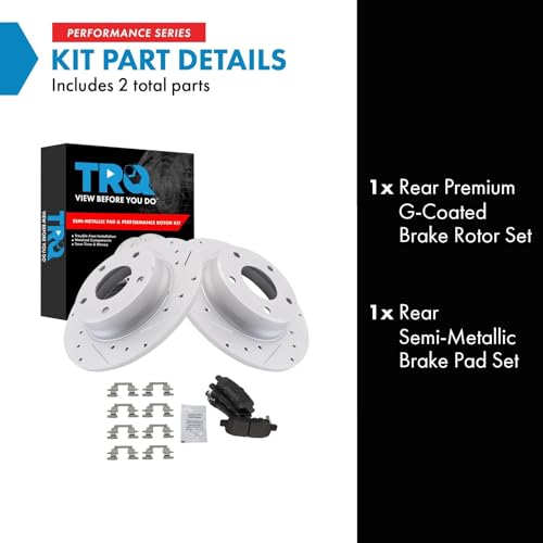 Image of TRQ Performance Rear Brake Pad and Rotor Set Semi Metallic G Coated Rotors Compatible with 2020 Nissan Sentra
