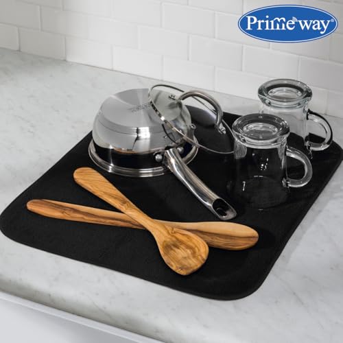 Image of Primeway Polyester Microfibre Pack of 2 Large Dish Drying Mat for Kitchen | 5X Water Absorbent | Utensils Sink Platform Mat | 7mm Thickness | 40x45cm | 240 GSM | 115 Grams Each