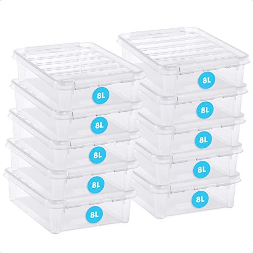 SmartStore Aufbewahrungsbox mit Deckel groß 8 L - 10 transparente und stapelbare Plastik Boxen mit Clipverschluss weiß - Kunststoff BPA-frei und lebensmittelecht - 40 x 30 x 11 cm - 10 Jahre Garantie Cover