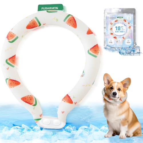 犬 クールネック 首冷やす ペット用 ネッククーラー【18℃凍結 瞬間冷感 ボダン付き 夜光効果】 冷感リング ひんやりリング 軽量タイプ クールリング 冷え首輪 氷結ベルト 犬散歩 子犬 猫用 ペット 暑さ対策 夏用品 アウトドアグ 繰り返し使用 小型犬 中型犬スイカ柄 M