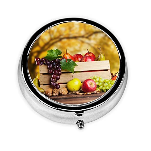 ミニピルボックス 紅葉と果実の柄 鉄メッキ ラウンドボタンデザイン 防水