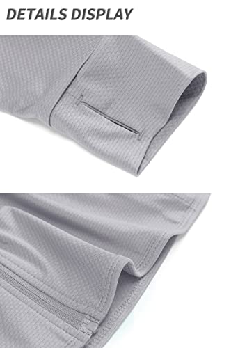 Tacvasen Women's Hiking Shirts Long Sleeve Full Zip Jacket With Thumb Holes, Light Gray, L #TOP6