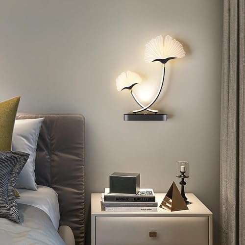 Image of Ginkgo Leaf LED Wall Light 3-Color CCT (Warm + Natural + Cold White) Metal & Acrylic Wall Lamp for Bedroom Living Room Home Decor