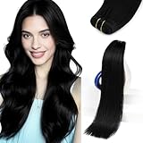 Sunny Hair 22 Inch Sew In Hair Extensions Real Human Hair Jet Black Weft Hair Extensions Human Hair Long Weft Bundles Straight Hair Double Weft Full Head For Women 100G