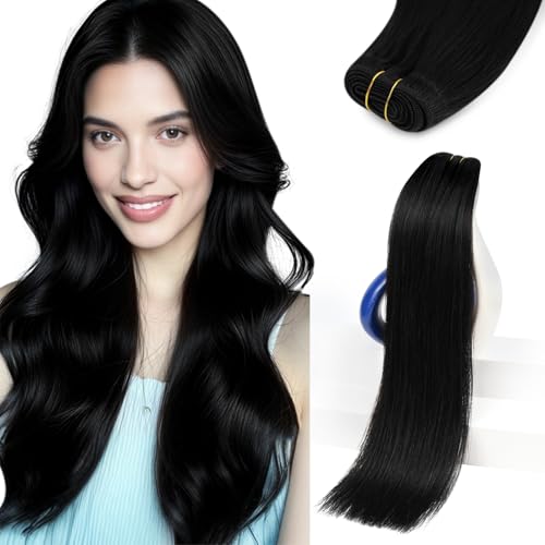 Sunny Hair 22 inch Sew in Hair Extensions Real Human Hair Jet Black Sew in Hair Extensions Long Hair Black Real Human Hair Extensions Weft Black Human Hair Weft Extensions for Women 100g