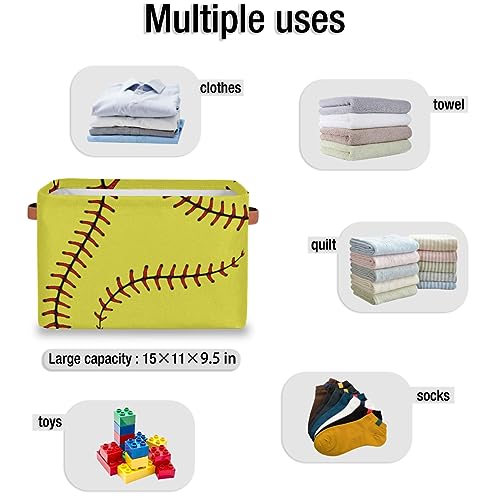 Image of AUUXVA Yellow Baseball Softball Storage Basket, Sports Theme Large Storage Bins Box with Handles, Easter Gift Baskets Ideal for Baby Kids, Room Nursery Decor, Organizing Clothes, Toys, Collapsible
