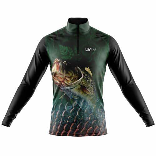 Camisa de Pesca Masculina Black Bass Manga Longa Gola Alta Zíper ...