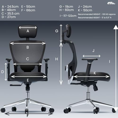 Image of Urbanova Pro Ergonomic Office Chair for Work | Multi-Lock Mechanism | 4 Year Warranty | 3D Armrest | Adjustable Lumbar (3D with 3 Position Lock)