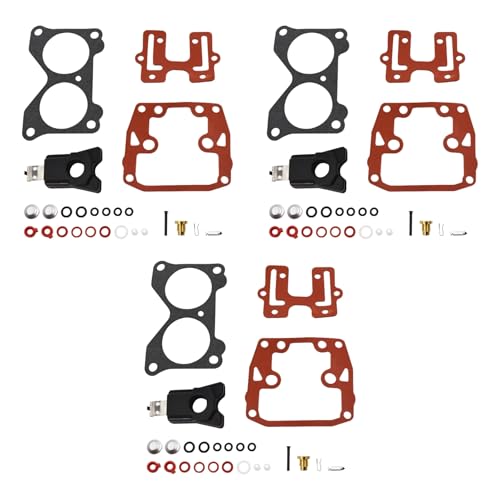 ALL-CARB 3 x Carburetor Carb Repair Kits with Float Replacement for Johnson Evinrude V4 85 90 100 115 125 140hp and V6 150 155 175 185 200 235hp