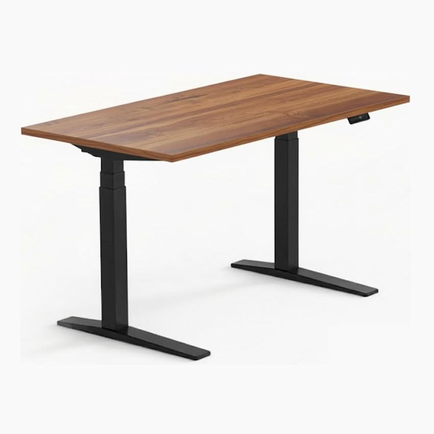 Image of FLEXISPOT E7 Pro Heavy-Duty Standing Desk | Dual Motor, 3 Stage | 5Y Warranty | 160 KG | Free Cable Management Tray | Electric Height Adjustable Table (Black, 150x75CM) (Solid Teak Wood, 120x75CM)