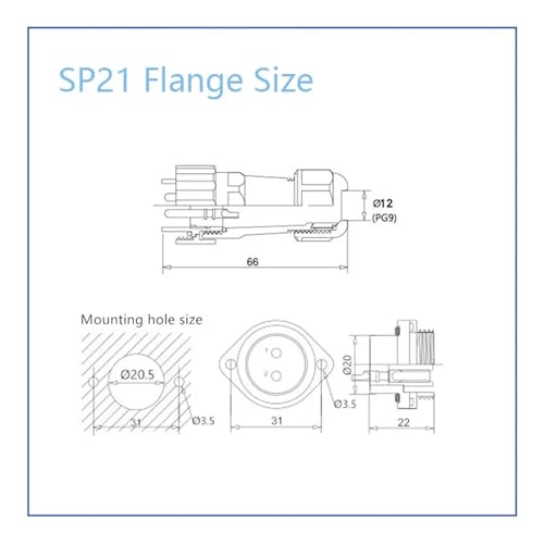 Conector aéreo impermeable SP21 IP68 12 pines miniatura 3