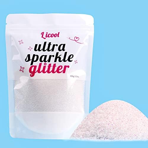 100g/3.5oz Pack Iridescent Rainbow Fine Glitter for DIY Craft, Extra Fine Glitter for Epoxy Resin, Glitter for Tumbler Candle Making, Festival Decoration Makeup Body Face Nail Art (Iridescent White)