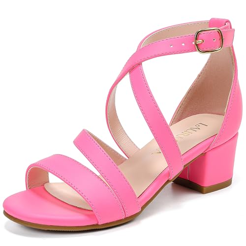 LAURMOSA Girls Sandals Dress Shoes for Girls Open Toe Heels for Girls High Strap Heels for Kids Fashion Shoes for Flower Wedding Party Graduation Sandals for Little Big Kids(L1009NuFuchsia 4)