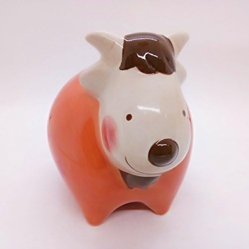 Miniatura 5 de WitnyStore Banco de monedas de 5 pulgadas de alto naranja de cabra  hecho a mano de cerámica pintada a mano, alcancías extraíbles para guardar