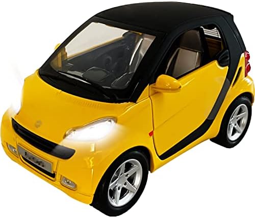 1:32 Scale for Smart Fortwo Diecast Model Car Pullback Vehicle Toys Collection Toys, Kids Gift, with Sound and Light (Yellow)