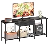 HOOBRO TV Stand for TVs up to 55 Inch, Entertainment Center with Fabric Drawer & Open Shelves, Industrial TV Media Console Table with Storage, for Living Room, Bedroom, Black BB125DS01