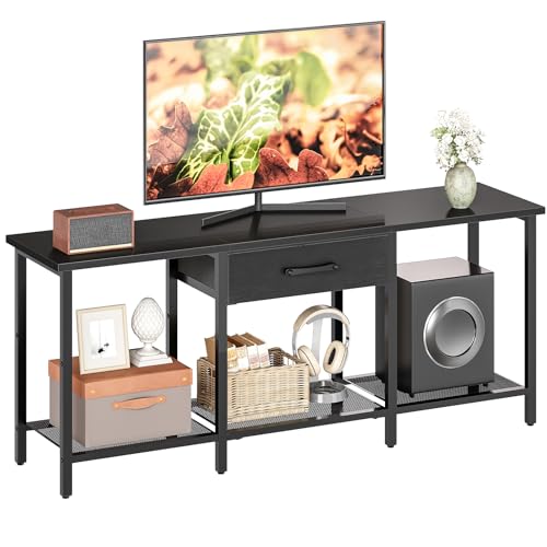 HOOBRO TV Stand for TVs up to 55 Inch, Entertainment Center with Fabric Drawer & Open Shelves, Industrial TV Media Conso