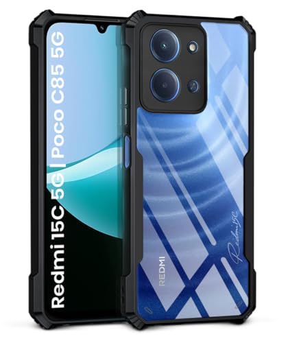 Image of WOW IMAGINE Shock Proof Clear Back Case Mobile Cover for Mi Redmi 15C 5G | Poco C85 5G 2025 (Hard | Hybrid PC + TPU | Full Armour Device & Camera Protection | Black)