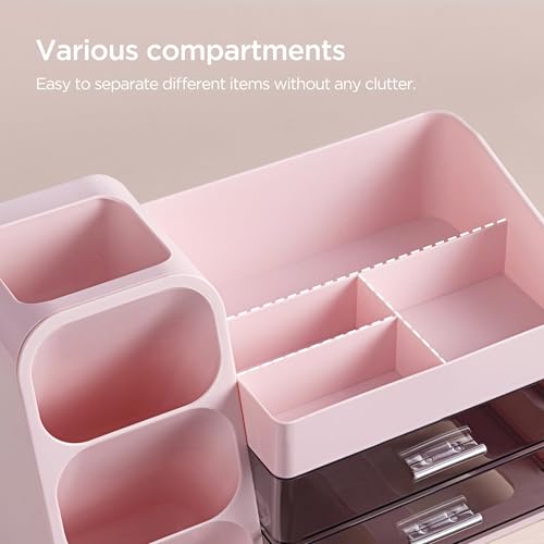 HBlife Makeup Organizer with Brush Holder for Vanity, Large Plastic Bathroom Countertop Organizer Skin Care Storage, Easy to Store Lipsticks, Nail Polishes, Perfumes, Eyeshadow Palettes, Pink by HBlife - Image 3
