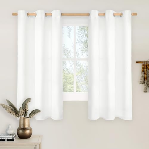 LAMIT White Linen Kitchen Curtains 45 inch Length 2 Panels, W42 x L45