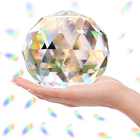 Clear Glass Crystal Ball Prism Suncatcher Rainbow Maker, Sphere Faceted Gazing Ball for Window, Feng Shui, Home Office Garden Decoration(100mm/3.94inch) Cover