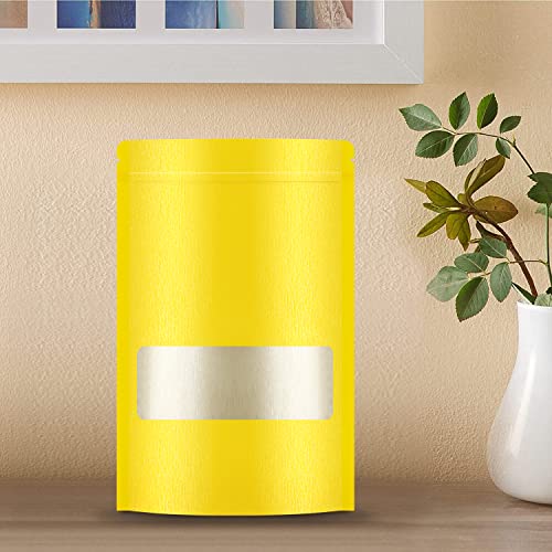 WObell 50 unidades de bolsas Ziplock Kraft coloridas de 12 x 19 cm, bolsas resseláveis com janela fo