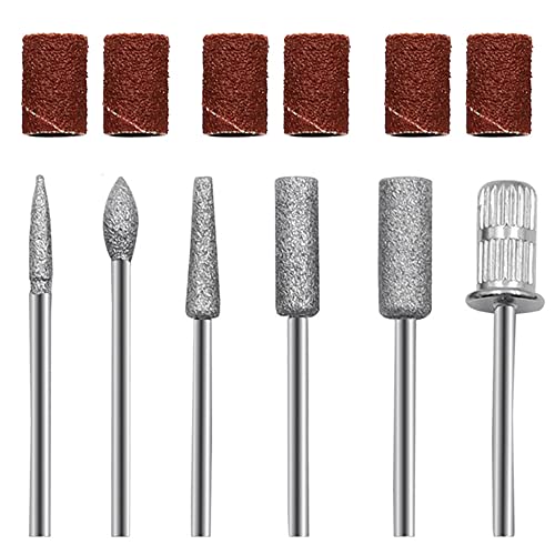 NagelfräSer AufsäTze Set, Nagelhaut Nagelfeile Bit Elektrische Nagelfeilen Nagelfräseraufsatz-Set 6 Diamant Bit Set und 6 Schleifbänder Schleifhülsen für Maniküre, Pediküre, Nagelpflege Cover