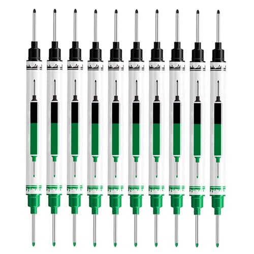 Long Nib Marker - 10 Piece Deep Hole Carpenter Waterproof Ink Pens, 21mm Extended Tip Marking Set, Precision Construction Marker