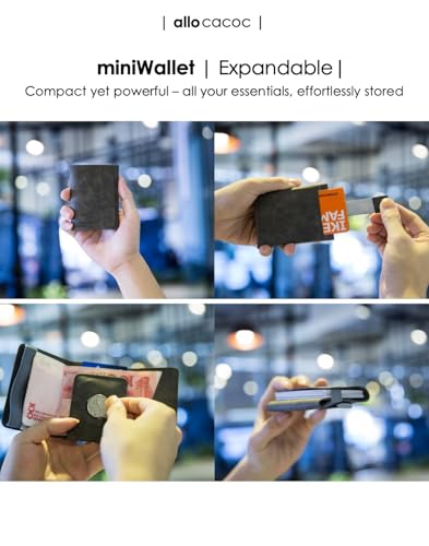 Allocacoc miniWallet Expandable Slim Minimalist Trifold RFID Leather Wallet, Quick Access Pull Strap, Compact Durable Card Holder with Elastic Band; Key Coins Cash Card; Gift women & men Grey4