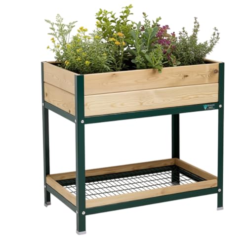 MI HUERTO URBAN Jardinera Elevada Madera con Bandeja Recoge Aguas | Estructura Metálica | Mesa Cultivar Plantas Terraza Jardín Balcón Exterior | Verde | HUERTO Alto - 90x60x90 cm