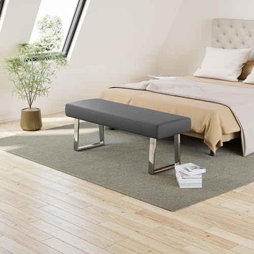 Image of JIEXI 45.3 inch PU Leather Corner Bench Footstool with Heavy Duty Metal Legs