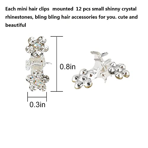 Small Hair Clips Mini Hair Claw Clips No-Slip Grip Jaw Clips Glitter Teeth Clips Rhinestone Hair Clips Metal Clamps Mix Colored Flower Hair Accessories For Girls Women (Silver-White Crystal) #TOP5