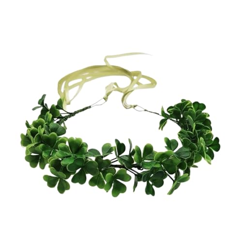 Koolgil Women's St. Patrick's Holiday Flower Wreath Green Headband Simulation Flower Green Hair Comb Hair Accessories (Four-Leaf Clover)
