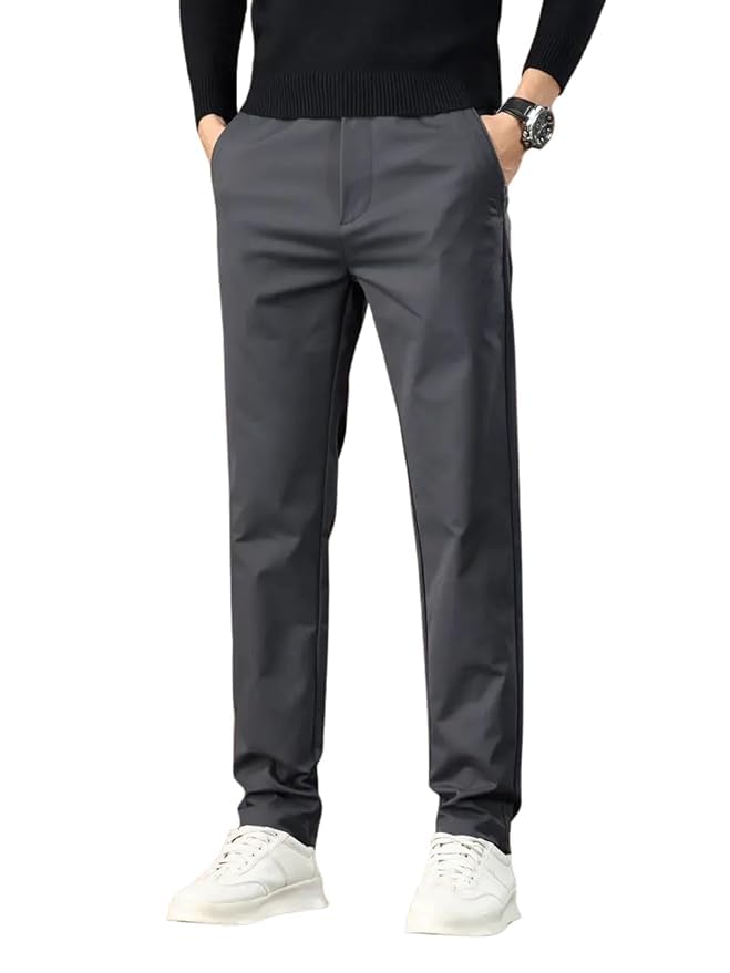 Men's Slim Fit Cotton Casual Trouser Elastic Waistband Straight Leg Formal Pants-picture-14